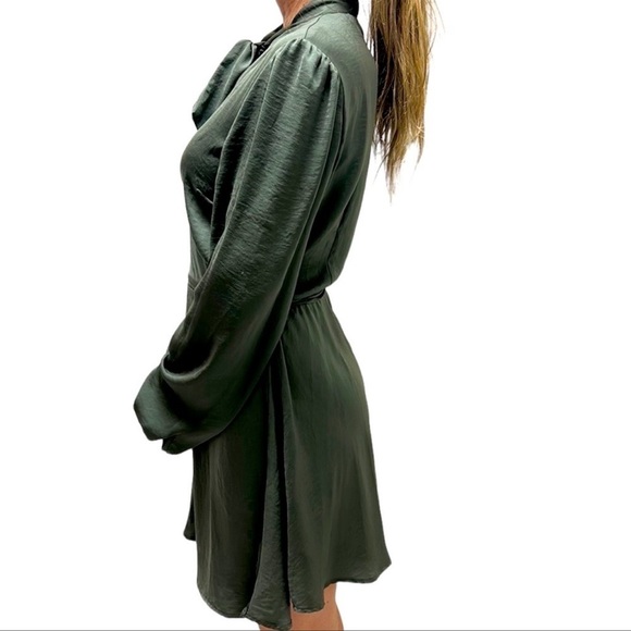 AVEC LES FILLES Anthropologie | Wrap Dress Neck Tie Long Sleeve Olive Gr… - Picture 12 of 12